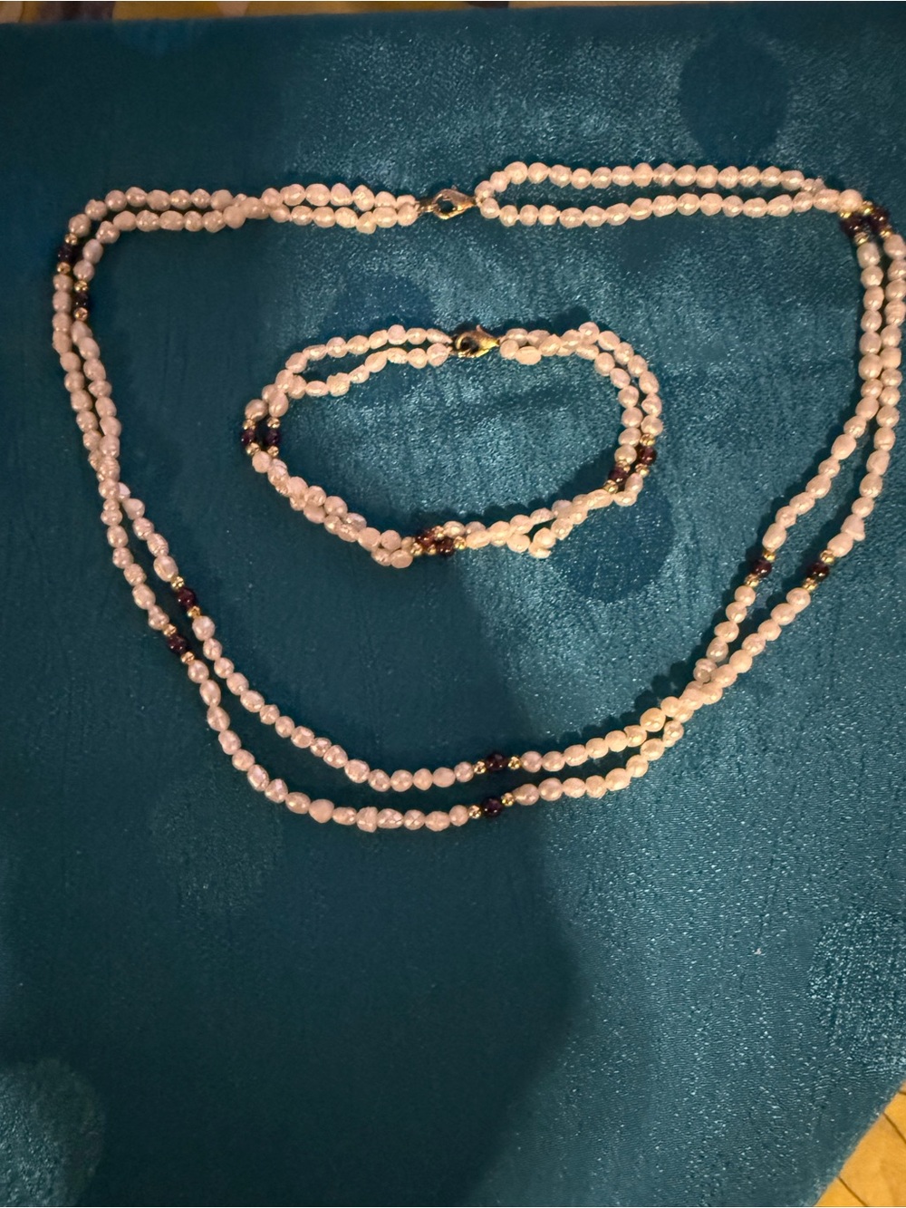 Handcrafted Pink Bead Necklace with amethyst and Bracelet Set